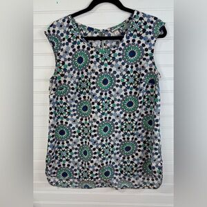 Merona women’s white geo pattern sleeveless sheath tank. Size L.